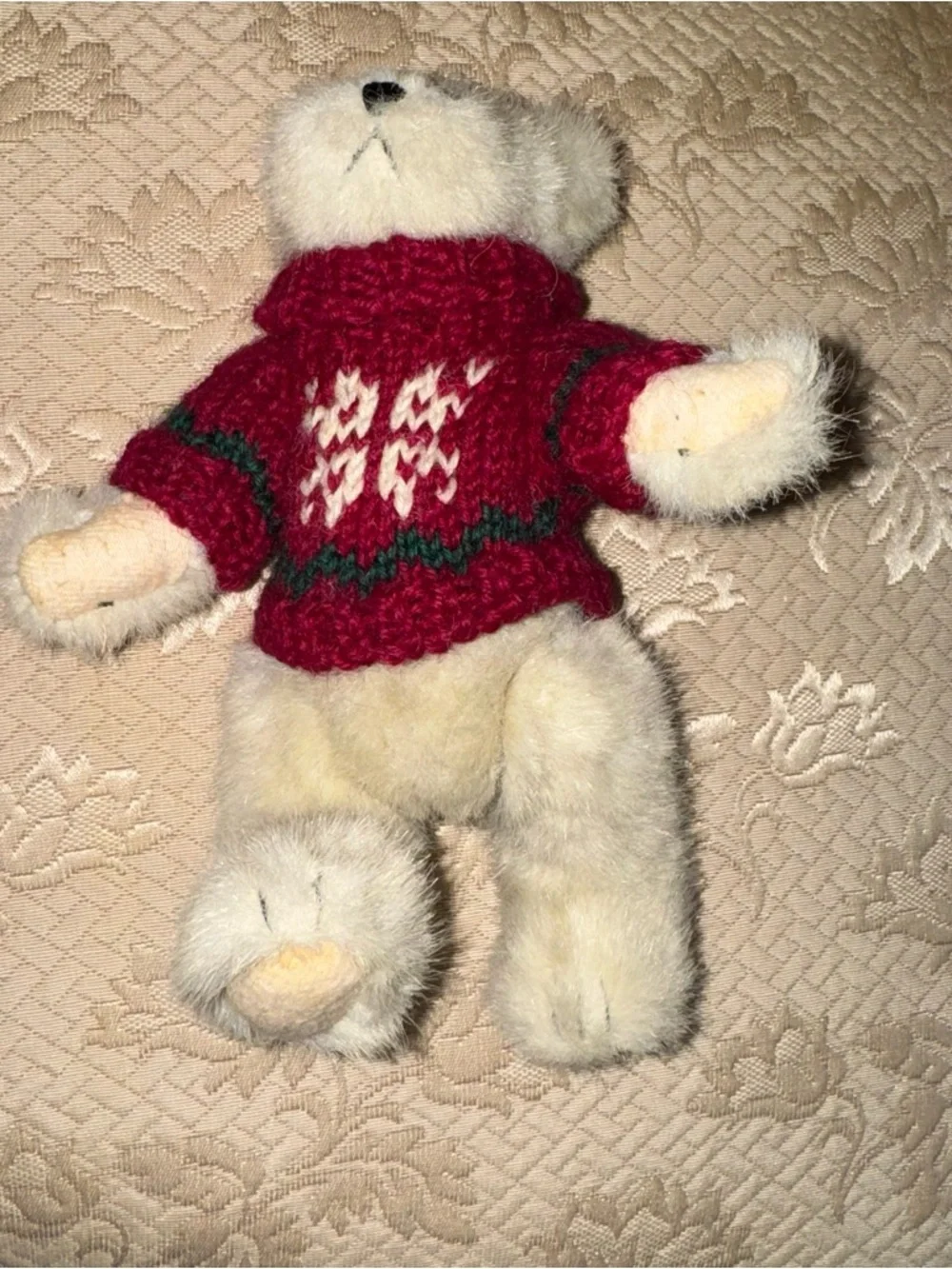 Boyds Bear 8.5” Cream Plush Teddy Red Sweater Jointed Moving Limbs Toy